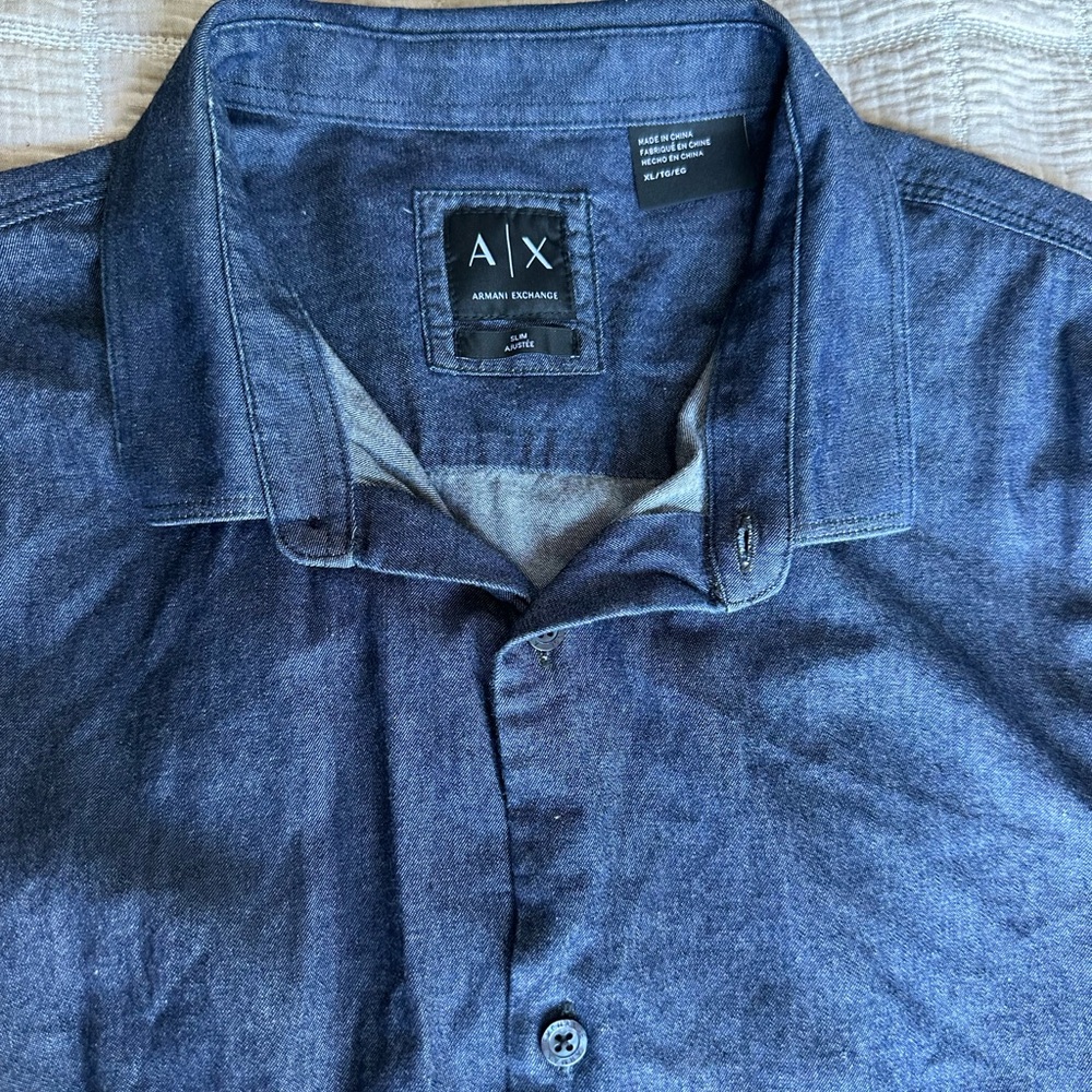 Armani Exchange Men's Dark Blue Chambray Shirt